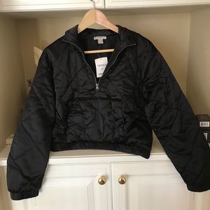 Black Quilted Half Zip Hoodie Forever21